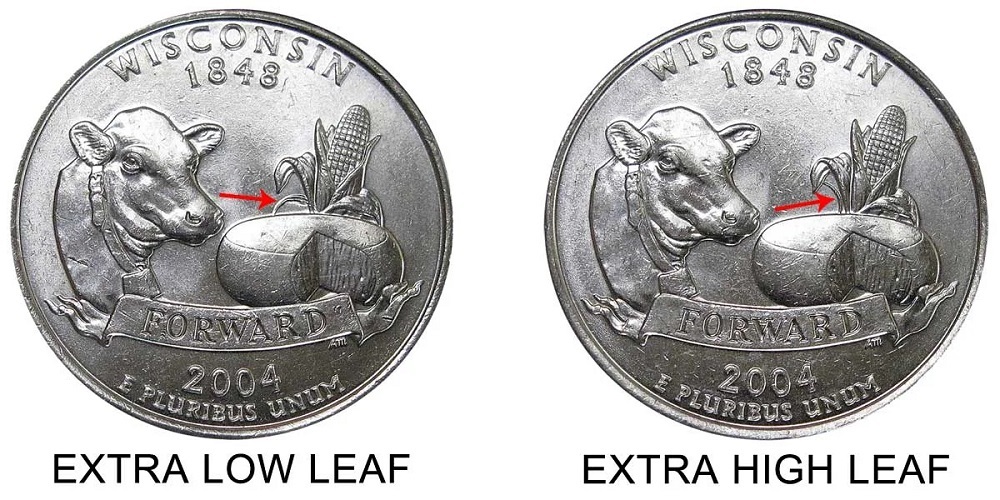Side-by-side comparison of standard 2004 Wisconsin quarter corn versus Extra Leaf High and Extra Leaf Low varieties
